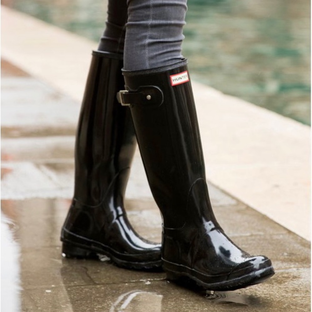 Hunter Original Tall  GLOSS Rain Boots BLACK SIZE US 6/UK 4